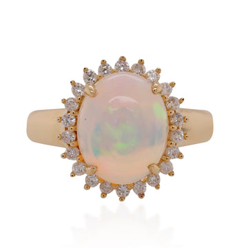 2.48ct Opal ring with 0.26tct diamonds set in 14K yellow gold