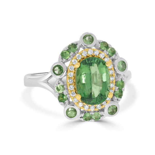 2.47tct Tasavorite Ring With 0.10tct Diamonds Set In 14kt Two Tone Gold