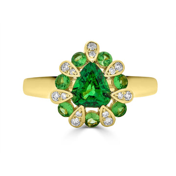 1.42tct Tsavorite ring with 0.11tct diamonds set in 14K yellow gold