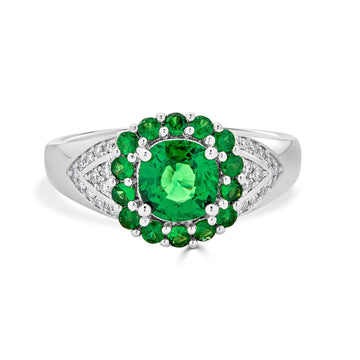 1.56tct Tsavorite ring with 0.09tct diamonds set in 14K white gold