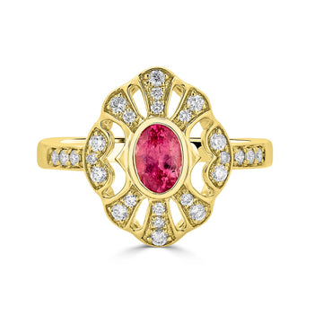 0.59ct Spinel ring with 0.26tct diamonds set in 14K yellow gold