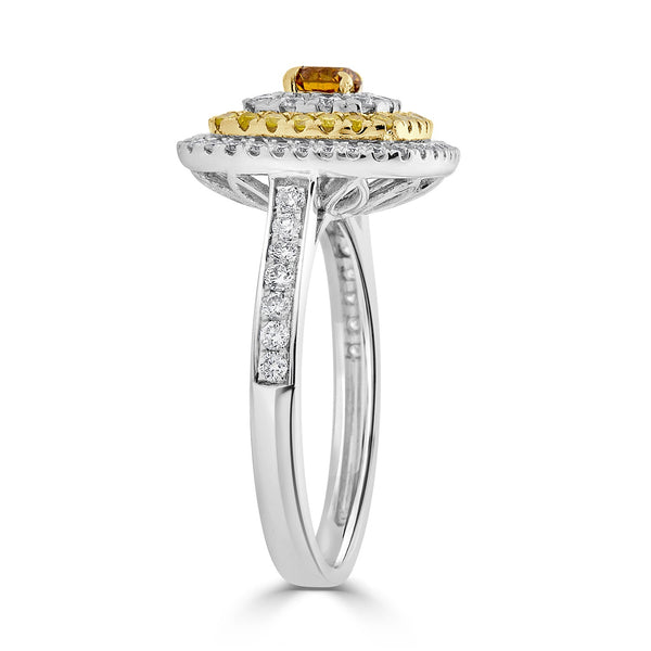 0.22ct Orange Diamond ring with 0.75tct diamonds accents set in 14K two tone gold