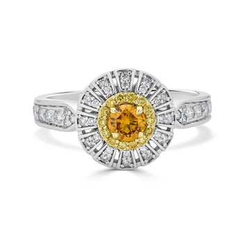0.32ct Orange Diamond ring with 0.39tct diamond accents set in 14K two tone gold