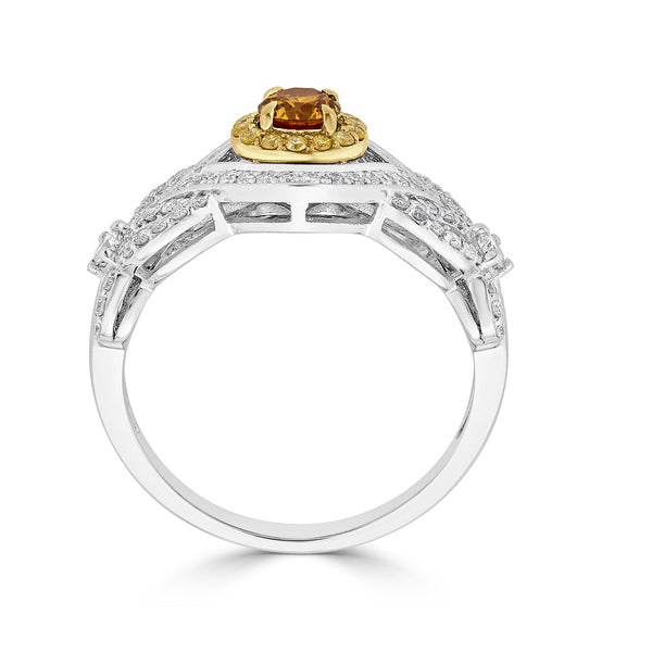 0.30ct Orange Diamond ring with 0.53tct diamond accents set in 14K two tone gold