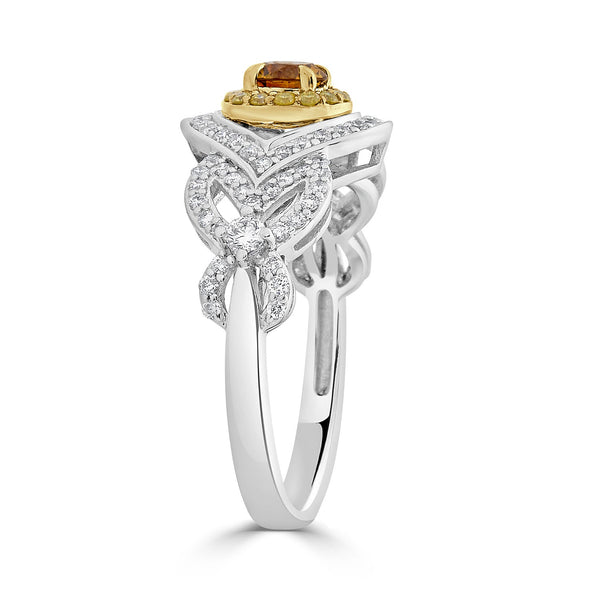 0.30ct Orange Diamond ring with 0.53tct diamond accents set in 14K two tone gold