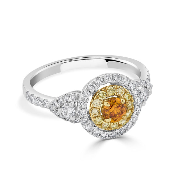 0.26ct Orange Diamond ring with 0.61tct diamond accents set in 14K two tone gold