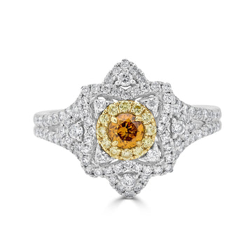 0.20ct Orange Diamond ring with 0.67tct diamond accents set in 14K two tone gold