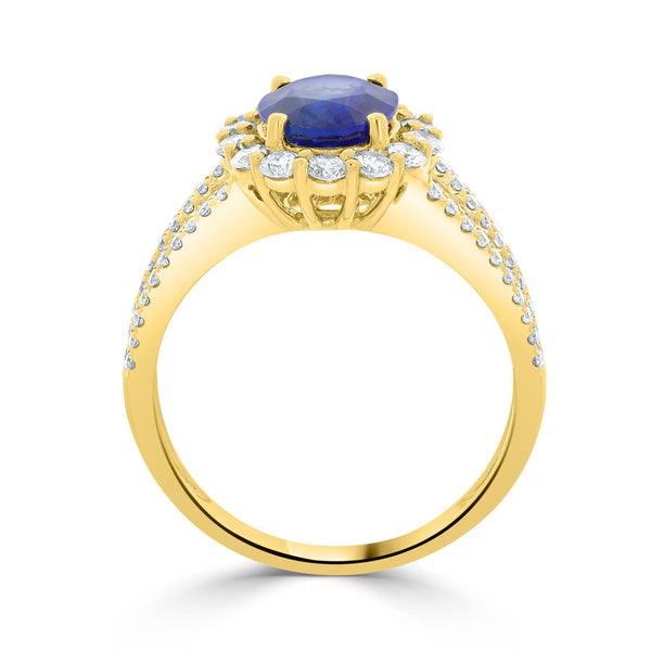 1.87ct Sapphire Ring with 0.76tct Diamonds set in 14K Yellow Gold