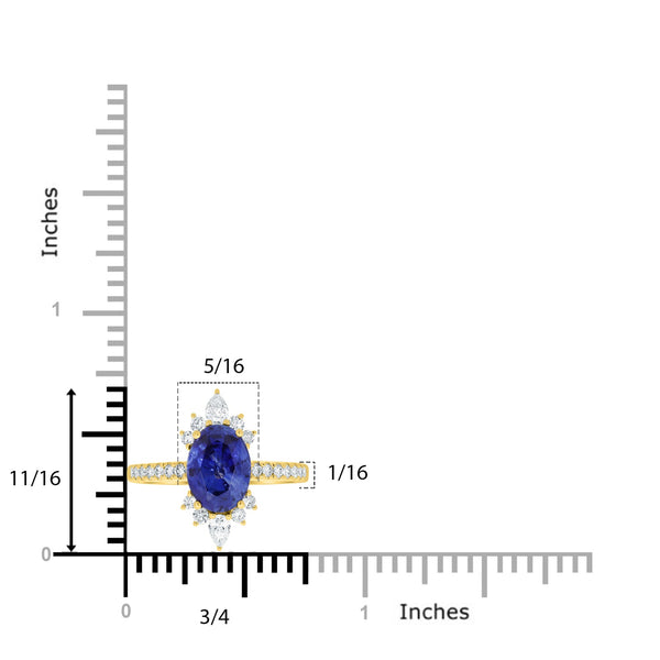 2.3ct Sapphire Ring with 0.48tct Diamonds set in 14K Yellow Gold