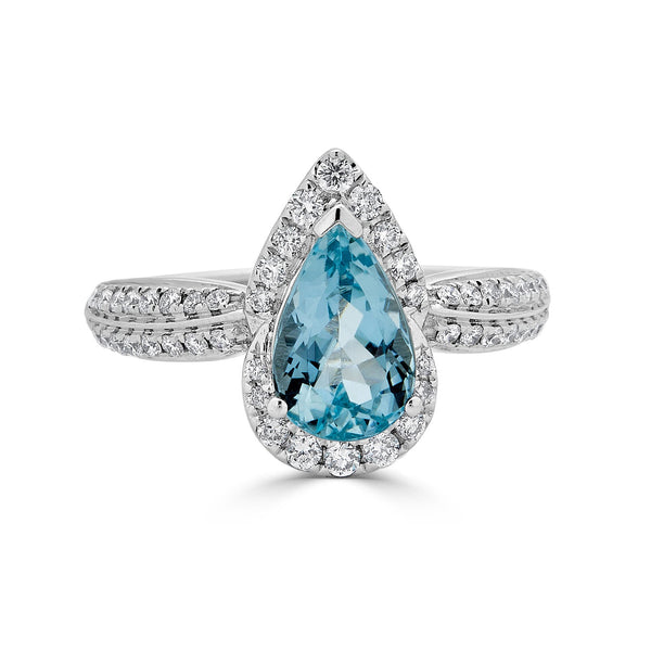 1.59ct Aquamarine ring with 0.40tct diamonds set in 14K white gold