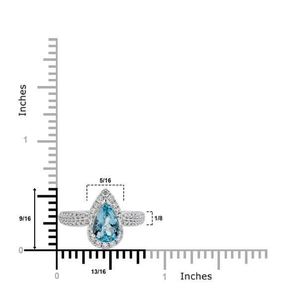 1.59ct Aquamarine ring with 0.40tct diamonds set in 14K white gold