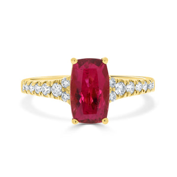 1.67ct Rubellite ring with 0.29tct diamonds set in 14kt yellow gold