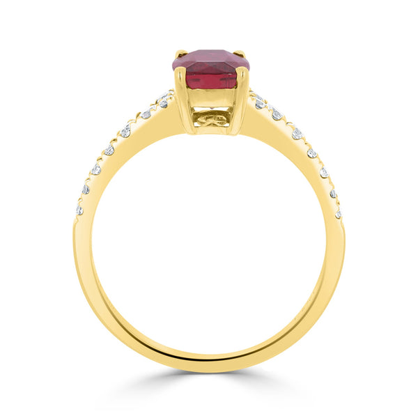 1.67ct Rubellite ring with 0.29tct diamonds set in 14kt yellow gold