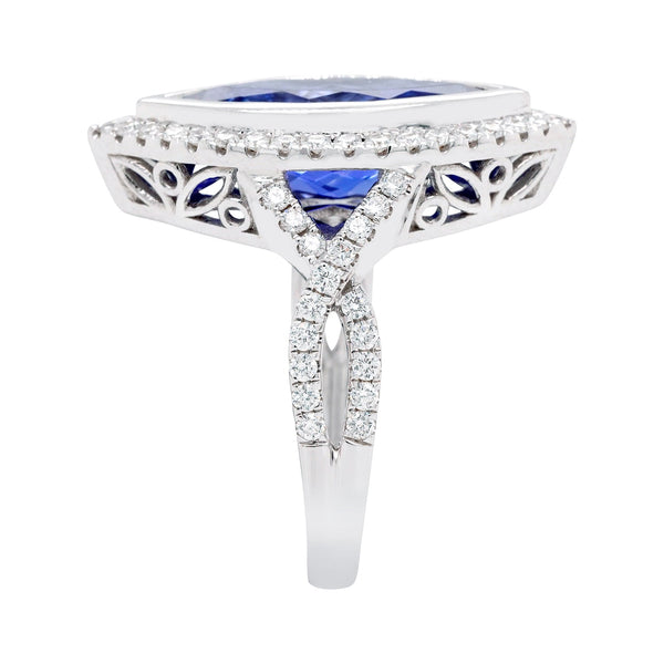 4.84Ct Marquise Tanzanite Ring With 0.69Tct Diamonds In 14K White Gold