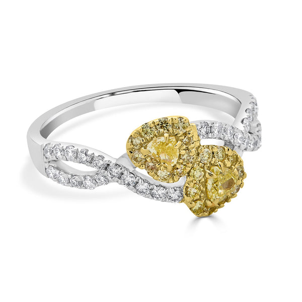 0.29tct Yellow Diamond ring with 0.54tct diamond accent set in 18K two tone gold