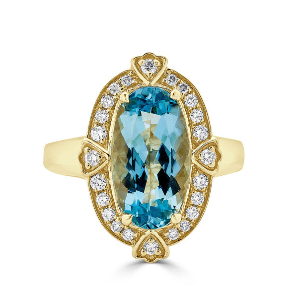 3.52ct Aquamarine ring with 0.28tct diamonds set in 14K yellow gold