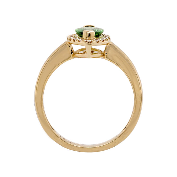 1.07Ct Tsavorite With 0.10Tct Diamond Halo In 14Kt Yellow Gold Ring