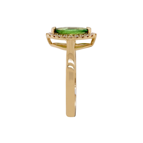 1.07Ct Tsavorite With 0.10Tct Diamond Halo In 14Kt Yellow Gold Ring