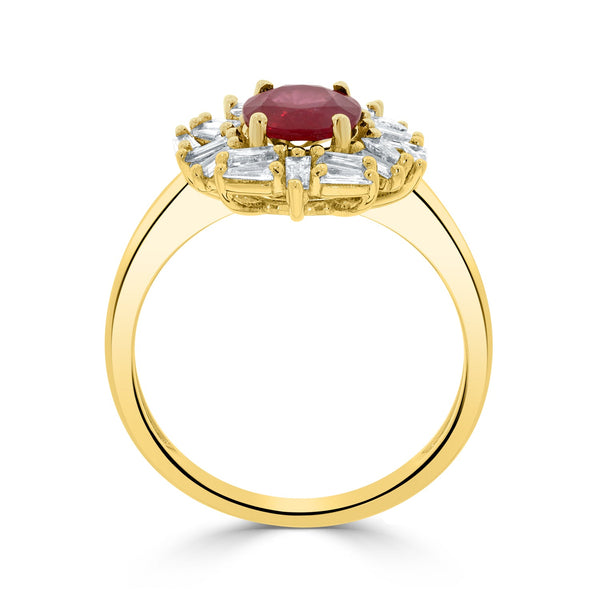 1.26ct Ruby Ring With 0.49tct Diamonds Set In 14kt Yellow Gold