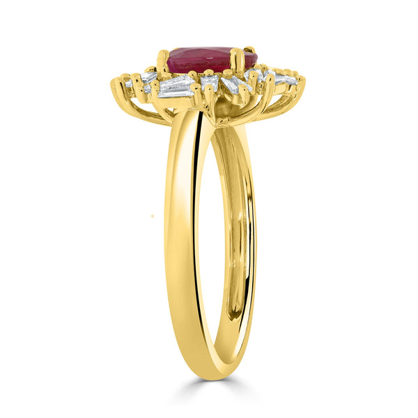 1.26ct Ruby Ring With 0.49tct Diamonds Set In 14kt Yellow Gold