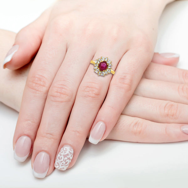 1.26ct Ruby Ring With 0.49tct Diamonds Set In 14kt Yellow Gold