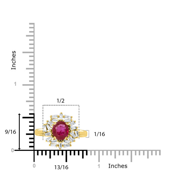 1.26ct Ruby Ring With 0.49tct Diamonds Set In 14kt Yellow Gold