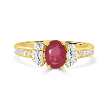 1.00Ct Ruby Ring With 0.46Tct Diamonds Set In 14K Yellow Gold