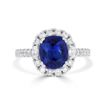2.23ct Sapphire Ring with 0.63tct Diamonds set in 14K White Gold