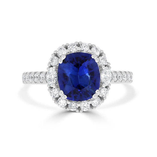 2.23ct Sapphire Ring with 0.63tct Diamonds set in 14K White Gold