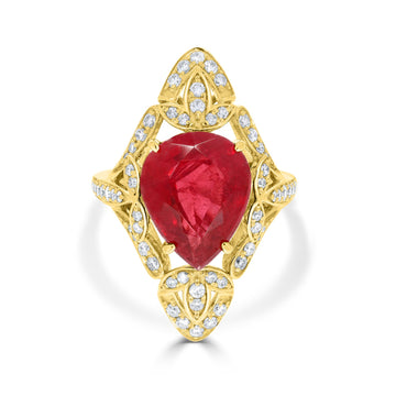 7.36ct Rhodonite Rings with 0.65tct Diamond set in 14K Yellow Gold
