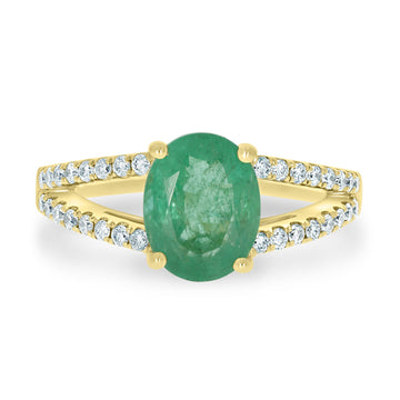 1.88ct Emerald Rings  with 0.3tct diamonds set in 14kt yellow gold