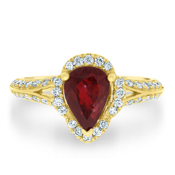 1.93Ct Ruby Ring With 0.44Tct Diamonds Set In 18K Yellow Gold