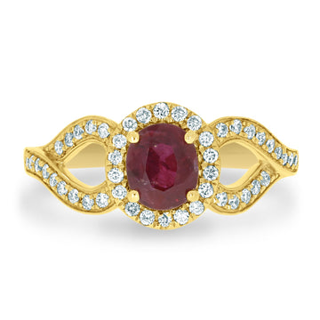 1.15Ct Ruby Ring With 0.27Tct Diamonds Set In 18K Yellow Gold