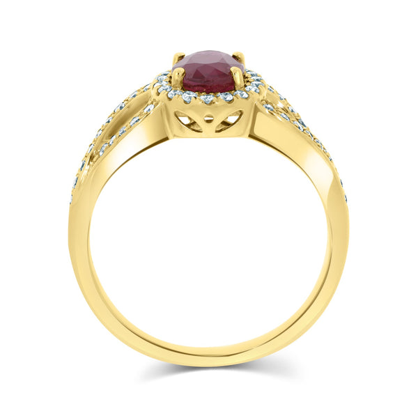 1.15Ct Ruby Ring With 0.27Tct Diamonds Set In 18K Yellow Gold