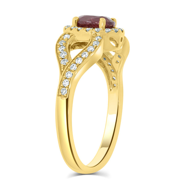 1.15Ct Ruby Ring With 0.27Tct Diamonds Set In 18K Yellow Gold