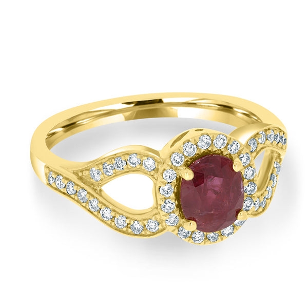 1.15Ct Ruby Ring With 0.27Tct Diamonds Set In 18K Yellow Gold