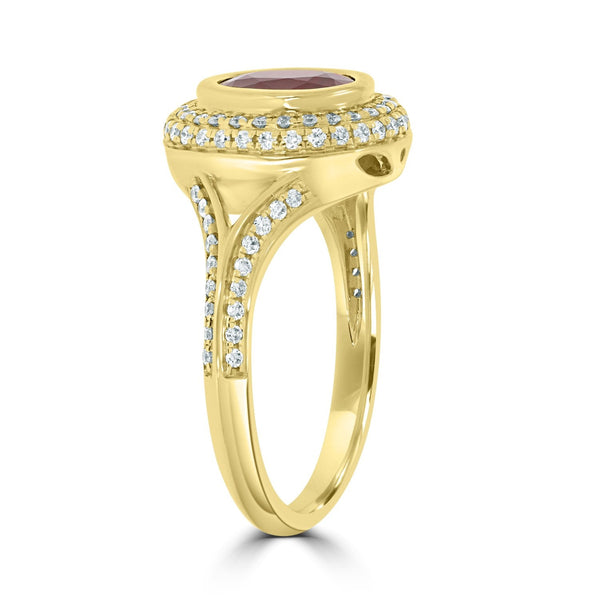1.75ct Ruby Ring With 0.40tct Diamonds Set In 14K Yellow Gold