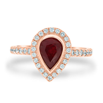1.08Ct Ruby Ring With 0.32Tct Diamonds Set In 14K Rose Gold