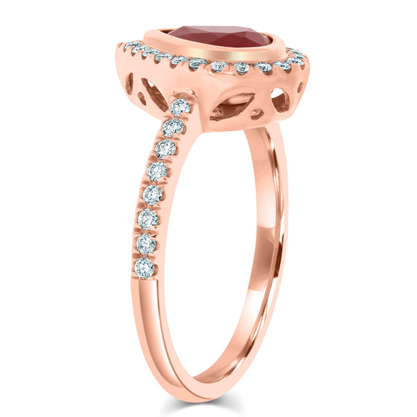 1.08Ct Ruby Ring With 0.32Tct Diamonds Set In 14K Rose Gold
