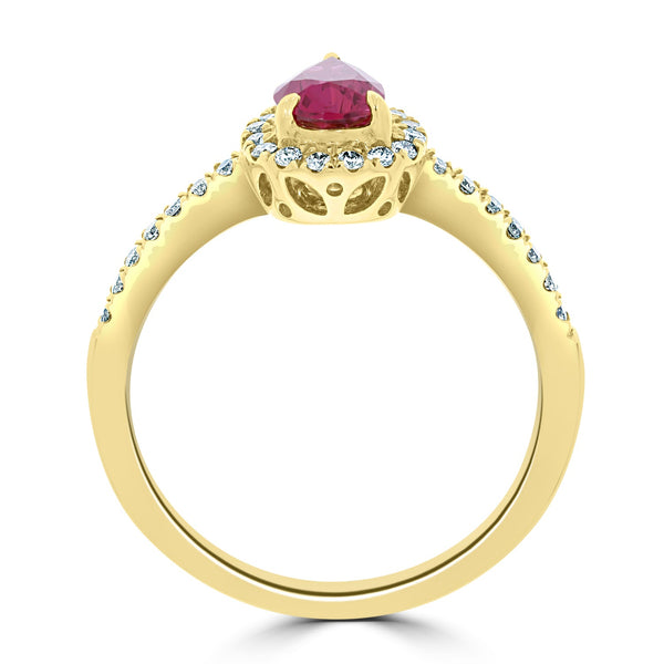 1.01Ct Ruby Ring With 0.29Tct Diamonds Set In 18K Yellow Gold