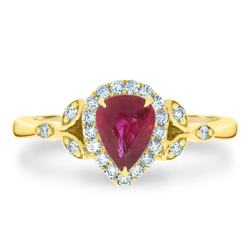 1.01Ct Ruby Ring With 0.23Tct Diamonds Set In 18K Yellow Gold