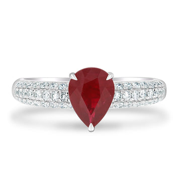 1.43Ct Ruby Ring With 0.39Tct Diamonds Set In 14K White Gold