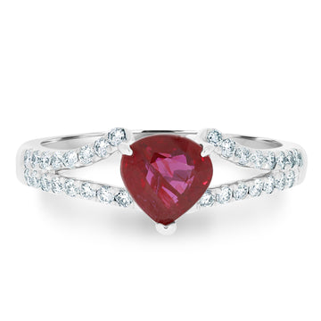 1.12Ct Ruby Ring With 0.30Tct Diamonds Set In 18K White Gold