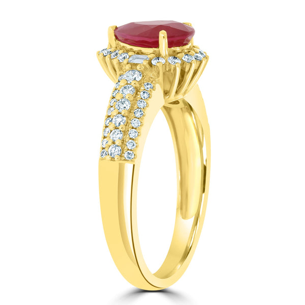 1.60ct Ruby Ring With 0.44tct Diamonds Set In 14K Yellow Gold