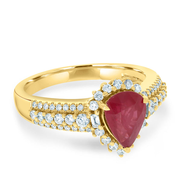 1.60ct Ruby Ring With 0.44tct Diamonds Set In 14K Yellow Gold