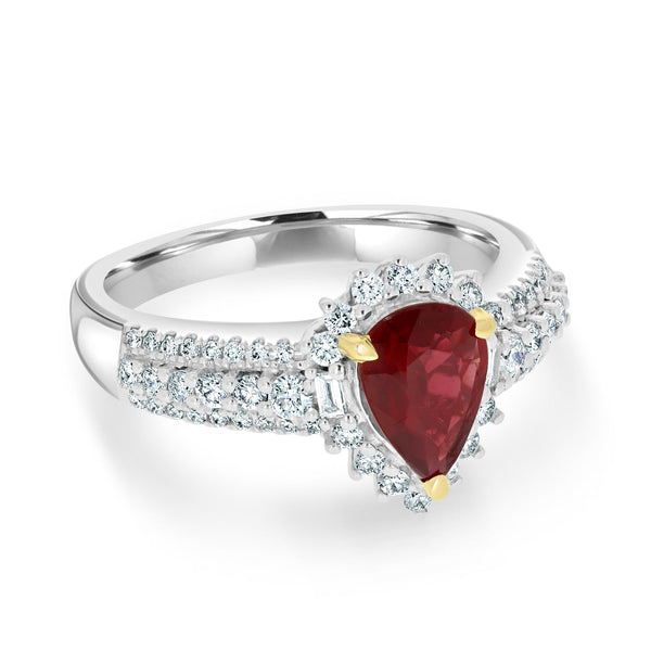 0.95Ct Ruby Ring With 0.44Tct Diamonds Set In 14K Two Tone Gold