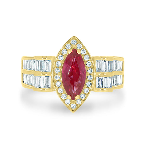 1.15Ct Ruby Ring With 0.84Tct Diamonds Set In 14K Yellow Gold