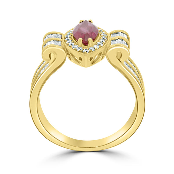 1.15Ct Ruby Ring With 0.84Tct Diamonds Set In 14K Yellow Gold