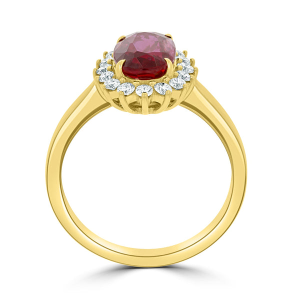 2.03Ct Ruby Ring With 0.36Tct Diamonds Set In 18K Yellow Gold