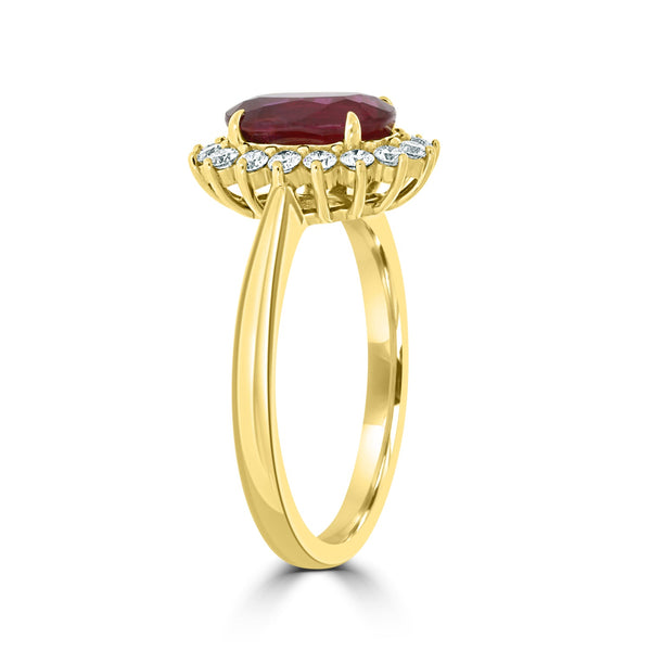 2.03Ct Ruby Ring With 0.36Tct Diamonds Set In 18K Yellow Gold